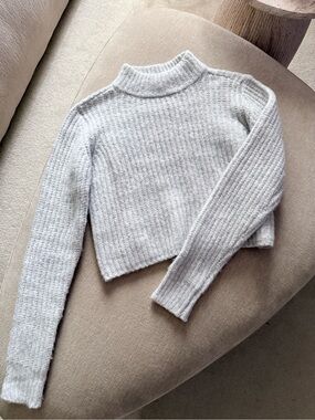 Grey Cropped Knit Turtleneck
